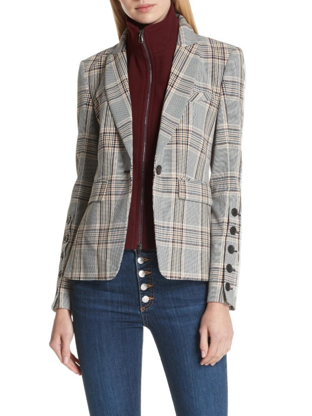 NWT Veronica Beard Steel Jacket Removable Turtleneck Dickey in Plaid Blazer 14